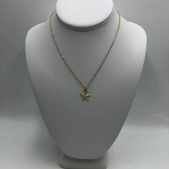 18K Gold Plated Women's Starfish Pendant Necklace Hypoallergenic Waterproof - Picture 4 of 12